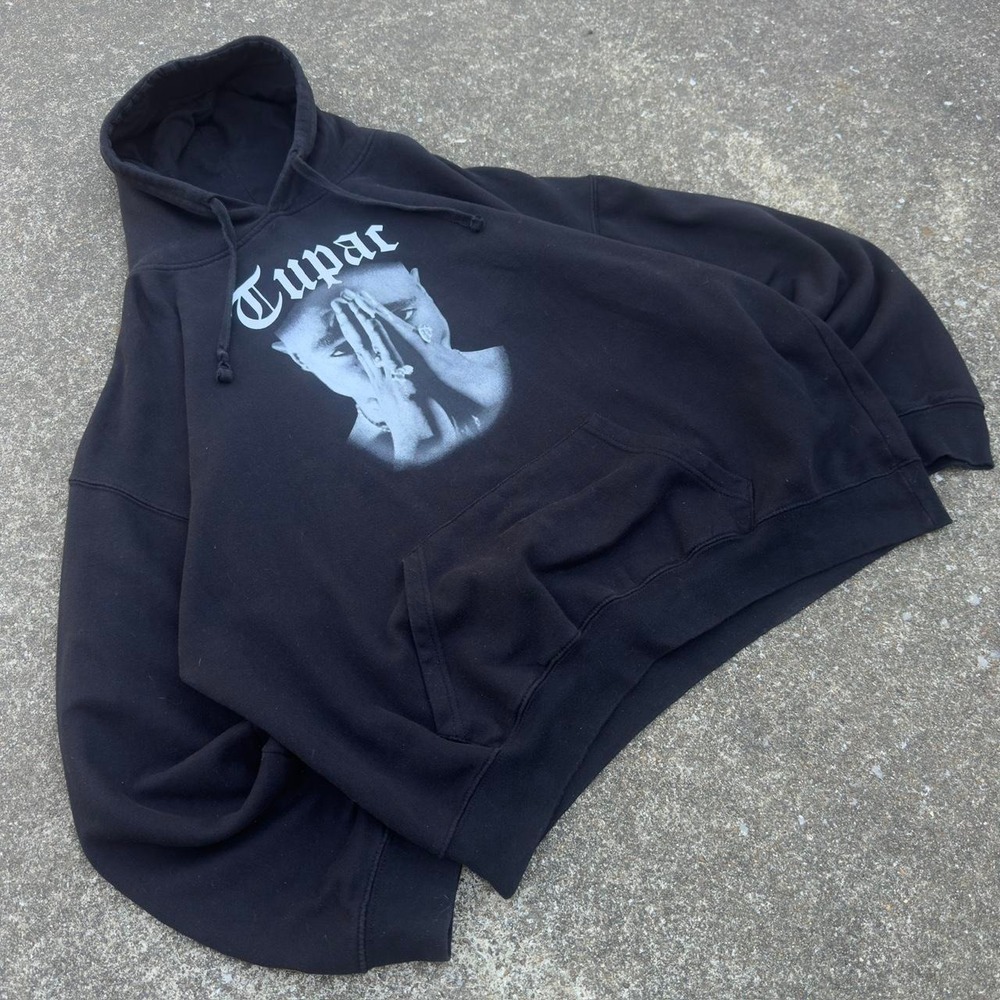 Vintage Y2K Cross Colours Tupac Hoodie Hip Hop Rap Graphic Black 2X (f1)